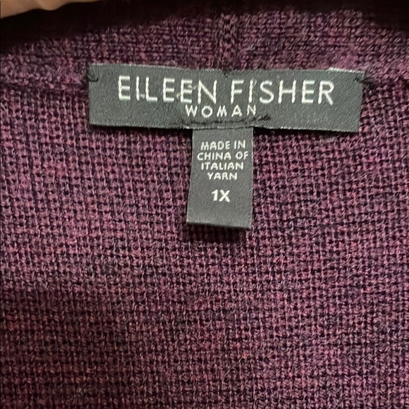 Women's Purple Open Front Wool Cardigan with black leather trim - Picture 3 of 4